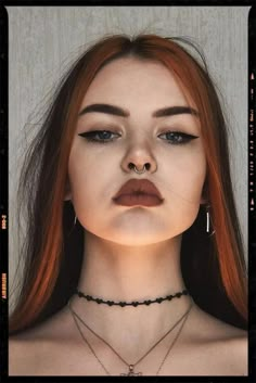 Goth Makeup For Redheads, Goth Copper Hair, Alternative Brown Hair, Soft Alt Makeup, Earthy Makeup Looks, Simple Alt Makeup, Earthy Makeup, Alt Hippie, Halloween Sleeve