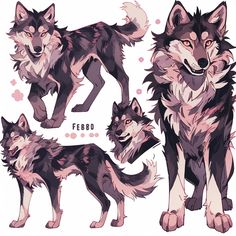 three wolfs with different poses and expressions