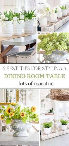 the top tips for styling a dining room table, lots of inspirational decorating ideas