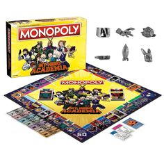 the monopoly board game is shown with accessories