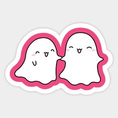 two white ghost stickers with pink background