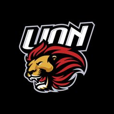 the unl logo on a black background with red hair and an orange lion's head