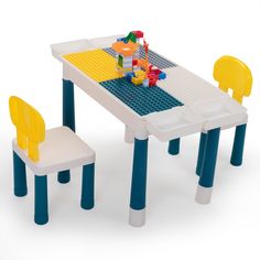 a lego table and two chairs are shown