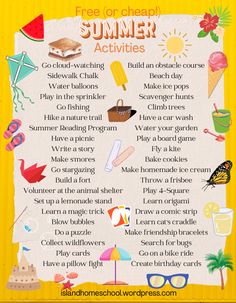 a poster with the words summer activities on it