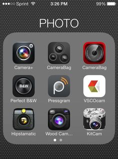 an iphone screen showing the settings and icons for different cameras, including one with a camera on