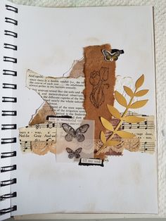 altered collage with butterflies, leaves and music notes