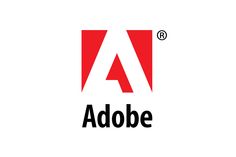 the adobe logo is shown in black and white, with red letters above it on a white background