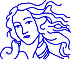 a blue line drawing of a woman's face with long hair and eyes closed