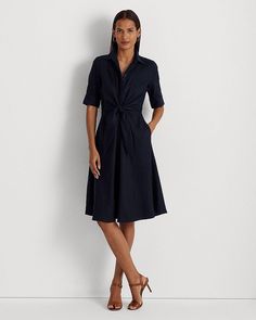 Ralph Lauren Womens Clothing, Ralph Lauren Linen, Tie Front Shirt, Tie Waist Shirt Dress, Front Tie Shirt, Shirt Dress Style, Ralph Lauren Womens, Petite Outfits, Elbow Length Sleeve