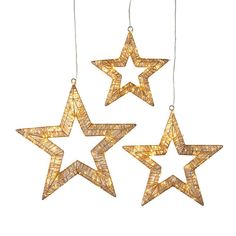 three star shaped lights hanging from strings