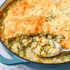 a casserole filled with chicken and vegetables