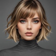 Hairstyle References, Short Shaggy Bob, Bangs Haircut, Look Casual Chic, Straight Bangs, Short Sassy Hair, Female Head, Sassy Hair, Wavy Bobs