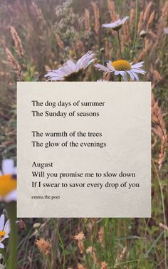 a poem written on a piece of paper in the middle of some wildflowers