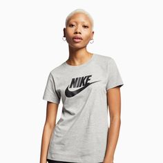 nike-womens-sportswear-essential-t-shirt-bv6169-063 Nike Sportswear Women, Nike Outlet, Nike Sale, Women's Sportswear, Nike Tshirt, Nike Tees, Athletic Shirts, Classic Logo, Cotton Logo