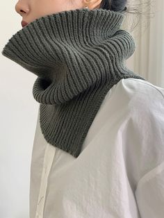 3 Colors Simple High-Neck Asymmetric Knitted Scarf MILK WHITE-FREE SIZE Knitting Neck Warmer, Earwarmer Knitting Patterns, Beginner Knit Scarf, Green Milk, Seasons Winter, Knitting Aesthetic, Knit Edge, Scarf Hat, Knitting Accessories