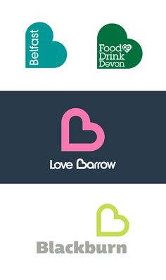 the logo for love barrow is shown in three different colors and font styles, including blue, green, pink, and white