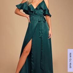 Basically Brand New, Never Worn. Couture, Emerald Bridesmaid Dresses, Spring Wedding Guest Dress, Satin Wrap Dress, Emerald Green Dresses, Wrap Maxi Dress, Backless Maxi Dresses, Satin Maxi Dress, Ruffled Maxi Dress