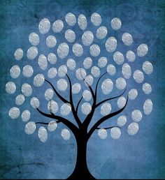 a painting of a tree with white circles on it