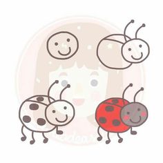 three little ladybugs standing next to each other