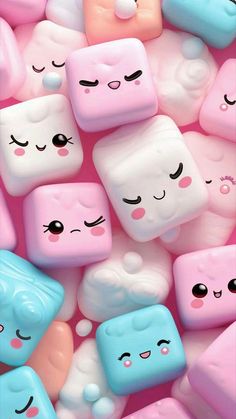 many different colored marshmallows with faces on them