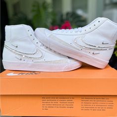 Custom Made Nike Women’s Blazers With High-Quality Diamonds And Individually Placed. Comes With Nike Emblem On Both Sides Of Shoe. Nike Shoes Custom, Shoes Custom, Womens Blazers, Nike White, Quality Diamonds, White Nikes, Womens Shoes Sneakers, Nike Shoes, Nike Women