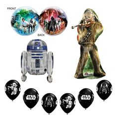 star wars party supplies including balloons and decorations