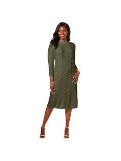 VERDE OLIVA OSCURO  Collar     Embellished Cable Sweater Dress, Classic Elegant Style, Stand Collar Top, Fall Forward, Dark Olive Green, Fabulous Fall, Cable Sweater, Ladies Of London, Classic Elegant