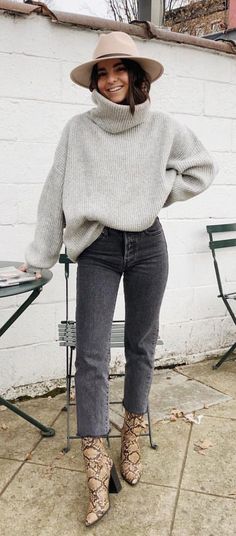 Oversized Cowl Neck Sweater Outfit, Gray Jeans Black Boots Outfit, Grey Cowl Neck Sweater Outfit, Fall 2023 Work Fashion Trends, Gray Jeans Fall Outfit, Connecticut Style Fashion, Oversized Sweater Outfit With Boots, Dark Grey Mom Jeans Outfit, Half Moon Bay Outfit