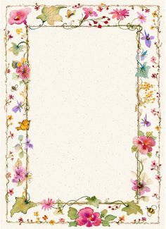 a white square with flowers and vines on the border, in front of a polka dot background