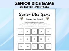 a printable game for the senior dice board