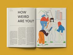 an article in the magazine how weird are you? with people working on a building