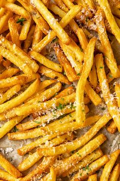 french fries with parmesan cheese and seasoning sprinkled on the side