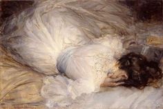 a painting of a woman sleeping on a bed