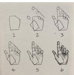 the instructions for how to draw an origami hand with four different shapes and sizes