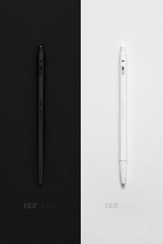 two different types of pens are shown side by side, one black and the other white