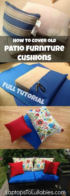 how to cover an old patio furniture cushion with pillows and other fabric options for the cushions