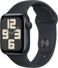 the apple watch series 4 is shown in black and has a gray band with white numbers