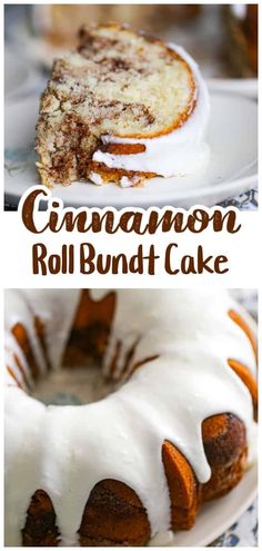 cinnamon roll bundt cake with white icing on top