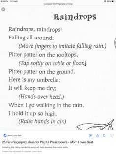 an image of a poem written on paper with the words raindrops and rainbows