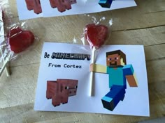 some lollipops are being made to look like minecraft characters on paper