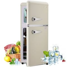 GGTB 3.2 Cu.Ft Two Door Mini Fridge with Freezer, Compact Retro Refrigerator for Dorm, Office, Bar, RV, Bedroom, Cream, GB-FLS-80-CREAM Adjust the temperature according to different seasons In Summer, both indoor and outdoor temperatures are high, and we can adjust them to between 2 and 3 gear. If the temperature of the refrigerator is set too low and set to 4th or 5th gear, the compressor will continue to work and the load will be too heavy, affecting the lifespan of the refrigerator. In Winter Cute Mini Fridge In Bedroom, Bedroom Fridge, Mini Fridge Freezer, Mini Fridge In Bedroom, She Shed Interior, Bedroom Cream, Small Fridge, Vintage Fridge, Retro Refrigerator