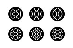 four black and white circles with different designs on them, each containing an individual's own zodiac sign