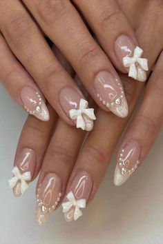 Nails Middle Length, Nails White Design, Cute White Nails, Pink And White Nail Designs, Nails Inspo Aesthetic, Bows Nails, Nails Maroon, White Nail Design, Nail Inspired