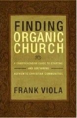 the book cover for finding organic church by frank viola, with an orange background and brown leather