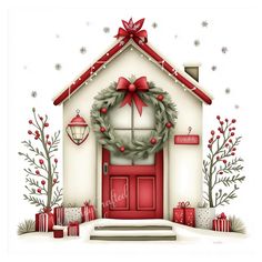 Christmas House Clipart, Christmas Doors, Peppermint Christmas, Christmas Front Doors, Card Making Crafts, Holiday Printables, Making Crafts, Pretty Christmas, Digital Backgrounds