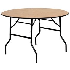 a round wooden table with black legs on an isolated white background for display or montage