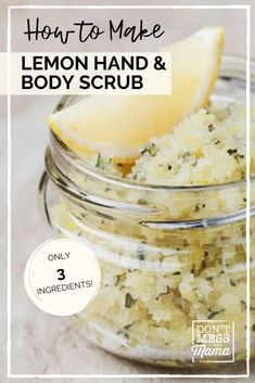 Body Salt Scrub, Natural Salt Scrub Diy, Homemade Salt Scrubs Recipes, Body Scrub With Epsom Salt, Lemon Scrub Diy, Lemon Hand Scrub Recipe, Salt Scrubs With Essential Oils Easy Diy, Green Tea Lemon, Lemon Sugar Scrub