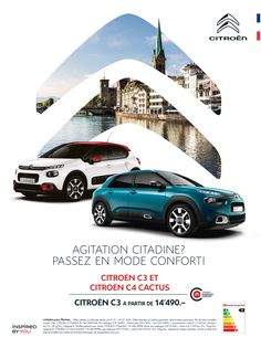 an advertisement for the citroen c3 and c4 are shown in this image