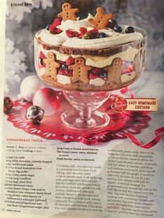 an article in the christmas baking book shows a dessert with gingerbreads and other holiday treats