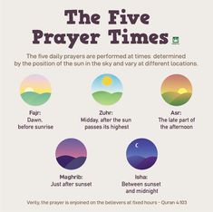 the five prayer times in different colors and sizes, with text above them that reads